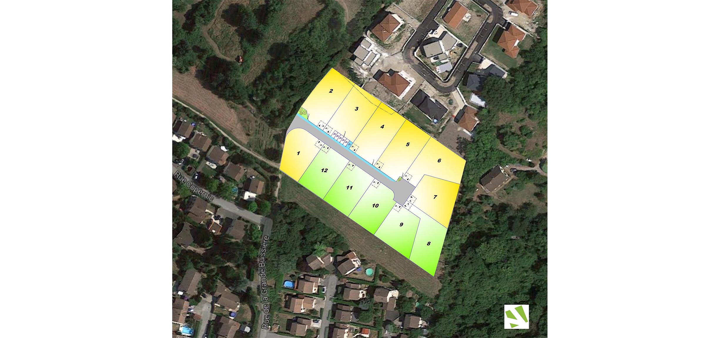 Terrain Morestel - terrain-lisle-dabeau commune-de-lisle-dabeau lotissement-le-clos-henri-becquerel viviant-terrains vue-aerienne-2